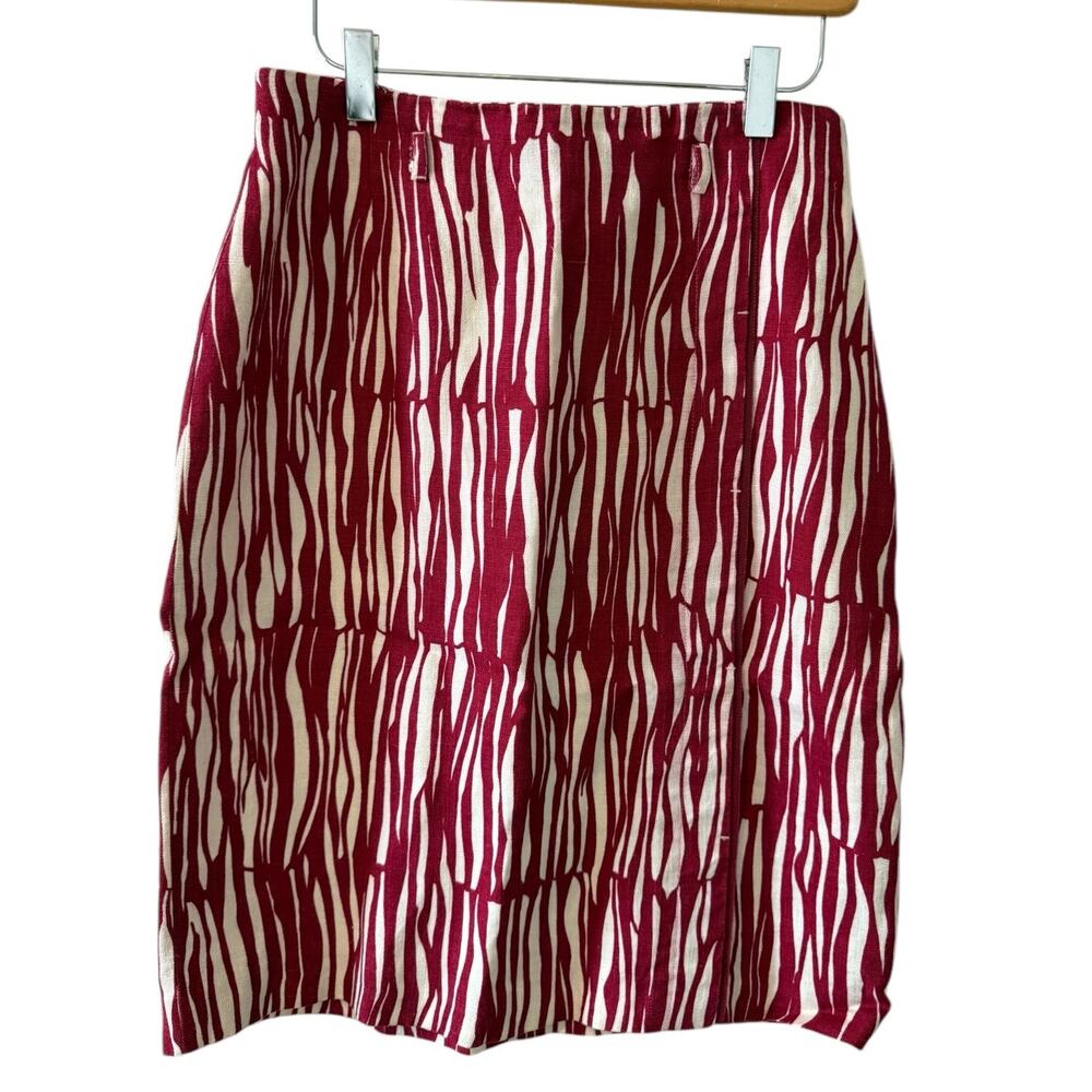 Max Mara Linen Pencil Skirt Red Cream Print 6